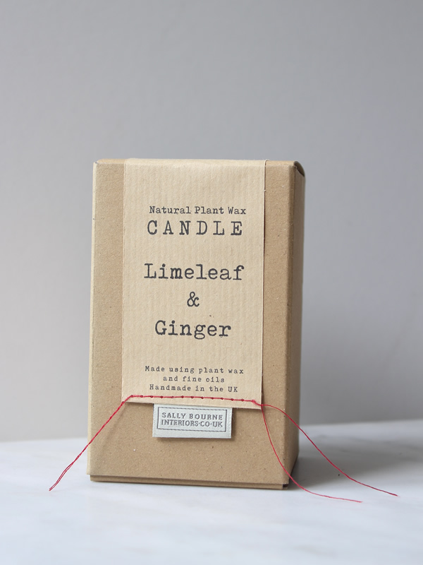 Sally Bourne Interiors Boxed Candle Limeleaf and Ginger all natural ingredients